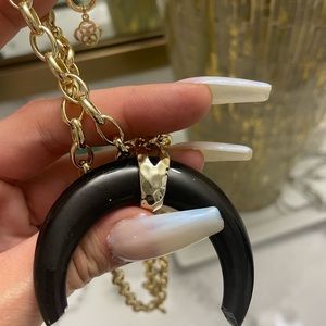 Kendra Scott Black Obsidian long gold pendant necklace